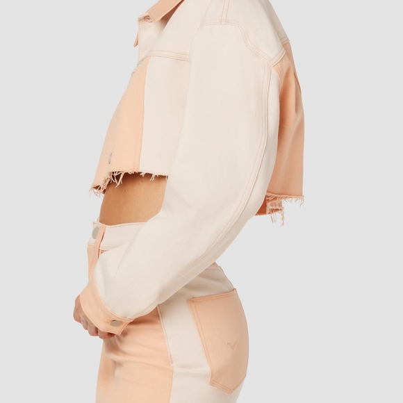 Hudson Jeans Orange and Cream Cropped Jean Jacket - Picture 2 of 6